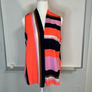 Gibson Latimer Blouse Large Stripes Navy Coral Lavender Brown